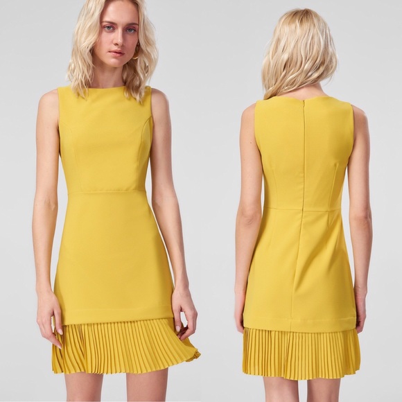 New Yellow Pleated Mini Casual Dress - Picture 3 of 3